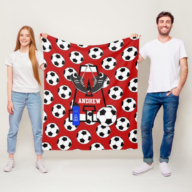 Personalisiert Soccer Monogram Letter A Fleecedecke (Beispiel)