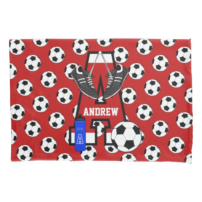 Personalisiert Soccer Monogram Letter A Kissenbezug (Vorderseite)