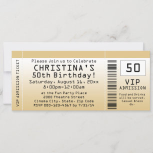 Personalisiert Soft Gold Custom Birthday Ticket Einladung