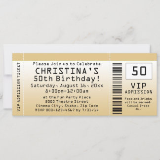 Personalisiert Soft Gold Custom Birthday Ticket Einladung