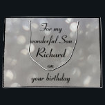 Personalisiert Son Birthday Große Geschenktüte<br><div class="desc">Silberne personalisierte Geburtstagsgeschenktasche für wunderbaren Sohn.</div>