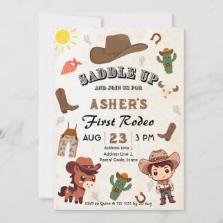 Personalisiert Spaß Kawaii Cowboy Kids's Geburtsta Einladung
