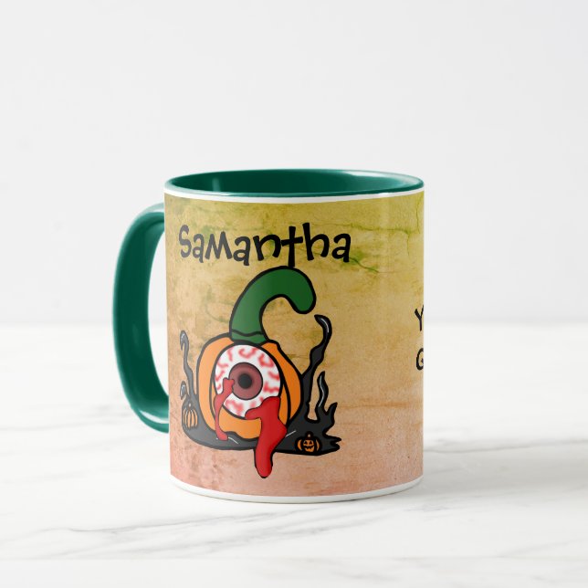 Personalisiert Spooky Bloodshot Pumpkin Tasse (Vorderseite Links)