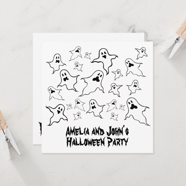 Personalisiert Spooky Halloween Ghosts Party Invit Einladung (Vorderseite/Rückseite Beispiel)