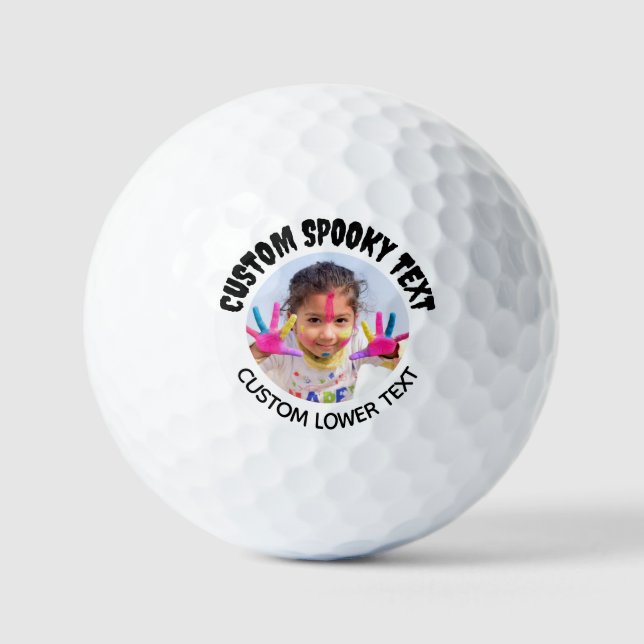 Personalisiert Spooky Schriftart Spaß Text Foto Go Golfball (Vorderseite)