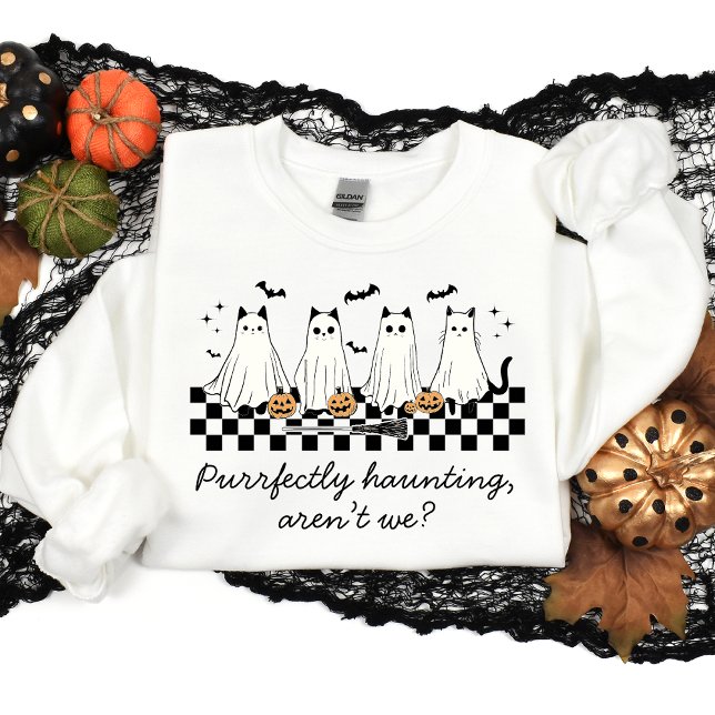 Personalisiert Spooky Season Halloween Ghost Cat Sweatshirt (Von Creator hochgeladen)