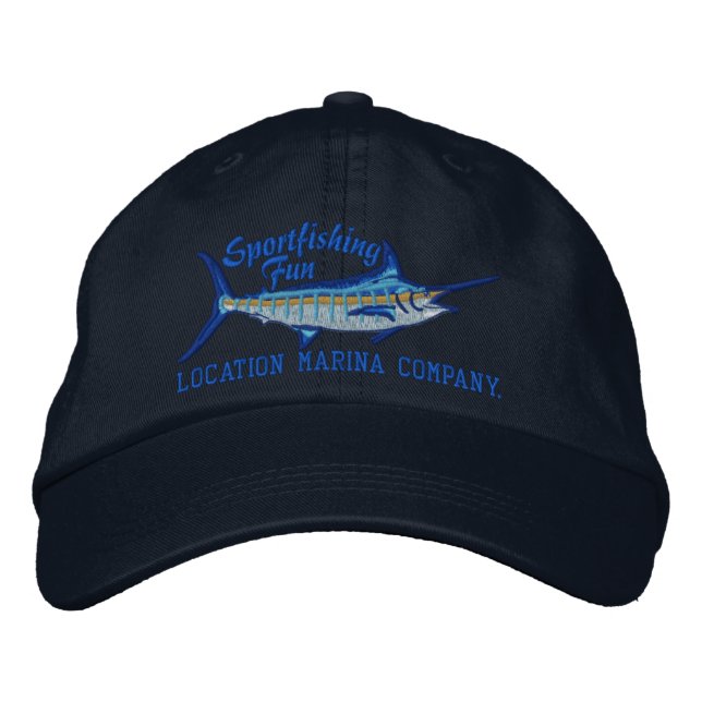 Personalisiert Sport Angeln Blauer Marlin Stickere Bestickte Kappe (Vorderseite)