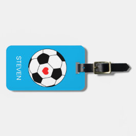 Personalisiert Sport Fußball Blau mit Herz Gepäckanhänger