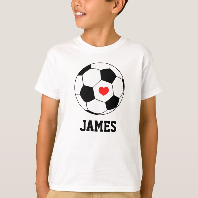 Personalisiert Sport Fußball mit Herz Weiß T-Shirt (Vorderseite)