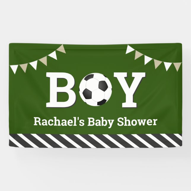 Personalisiert Sports Boy Soccer Babydusche Banner (Horizontal)