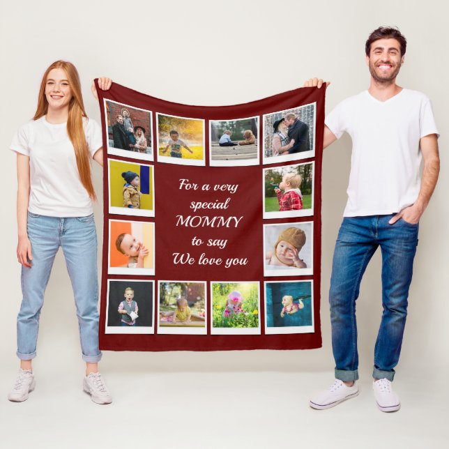 Personalisiert Square Foto Collage Modern Red Fleecedecke (Beispiel)