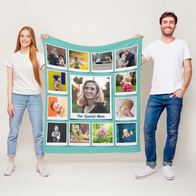 Personalisiert-Square-Fotokassenfamilie Aquamarin Fleecedecke (Beispiel)