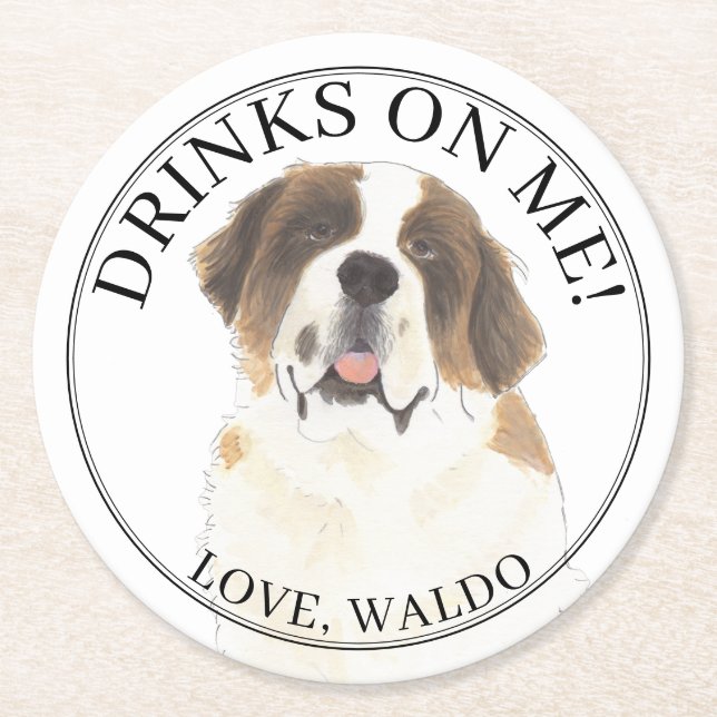 Personalisiert St. Bernard Dog Wedding Runder Pappuntersetzer (Vorderseite)