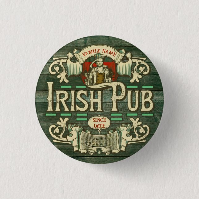 Personalisiert St Patricks Day Irish Pub Funny Button (Vorderseite)