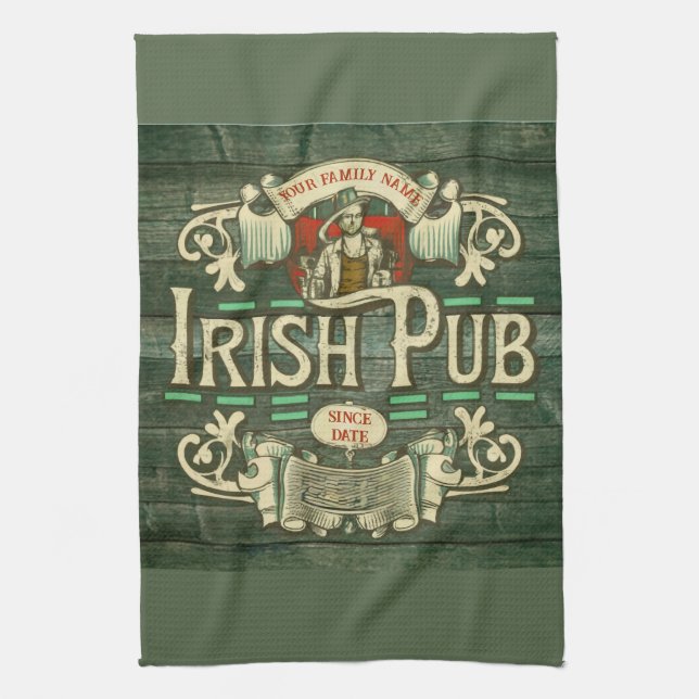 Personalisiert St Patricks Day Irish Pub Funny Geschirrtuch (Vertikal)