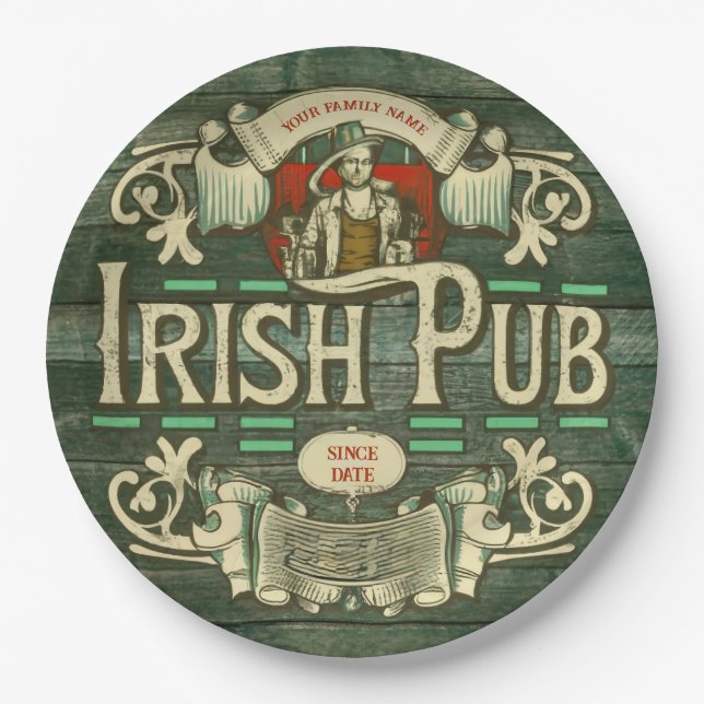 Personalisiert St Patricks Day Irish Pub Funny Pappteller (Vorderseite)