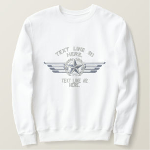 Personalisiert Star Laurels Abzeichen Pilot Wings Besticktes Sweatshirt