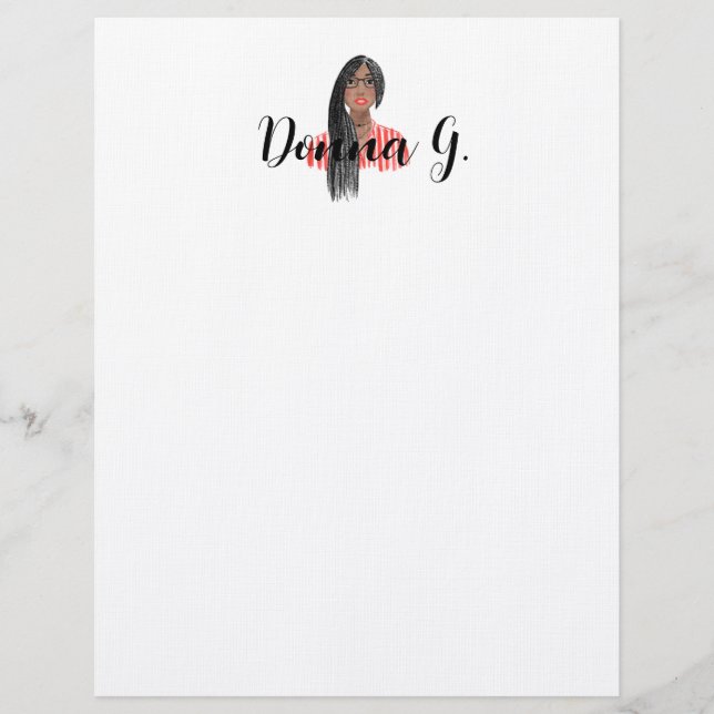 Personalisiert Stationery Black Girl Braids & Bril Briefbogen (Vorderseite)