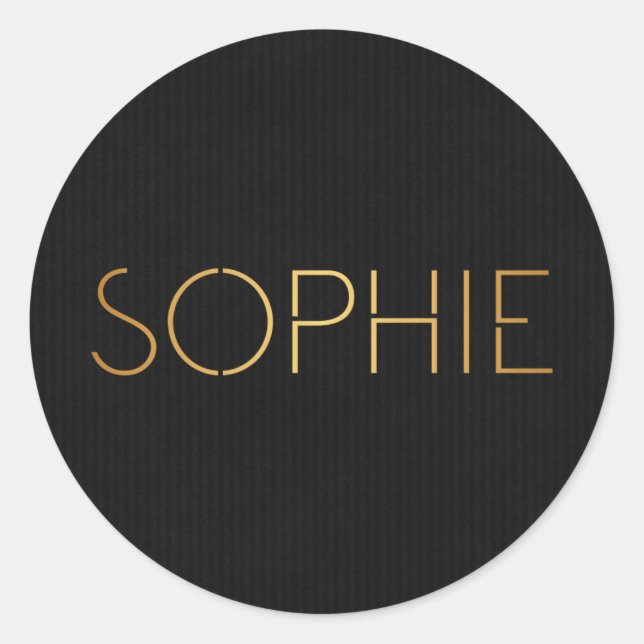 Personalisiert Stencil Schriftart Sophie Gold Blac Runder Aufkleber (Vorderseite)