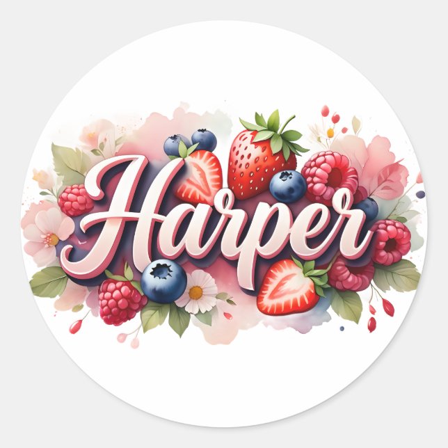 Personalisiert Sticker Harper Berry Floral Design (Vorderseite)