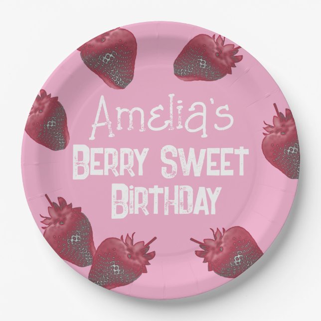 Personalisiert Strawberry Birthday Pappteller (Vorderseite)