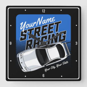 Personalisiert Street Racing Race Auto Motorsport Quadratische Wanduhr