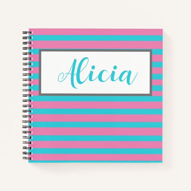 PERSONALISIERT STRIPED-DESIGN-Notebook Notizbuch (Vorderseite)