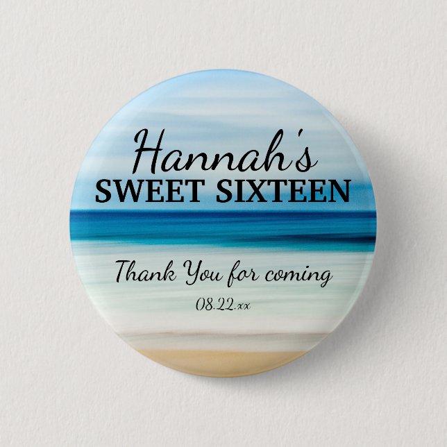 Personalisiert Summer Beach Sweet 16 Danke Button (Vorderseite)
