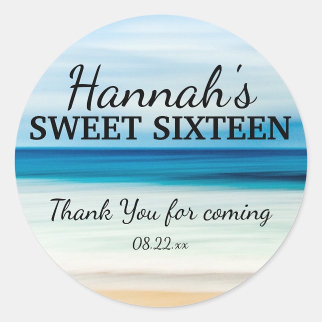 Personalisiert Summer Beach Sweet 16 Danke Runder Aufkleber (Vorderseite)