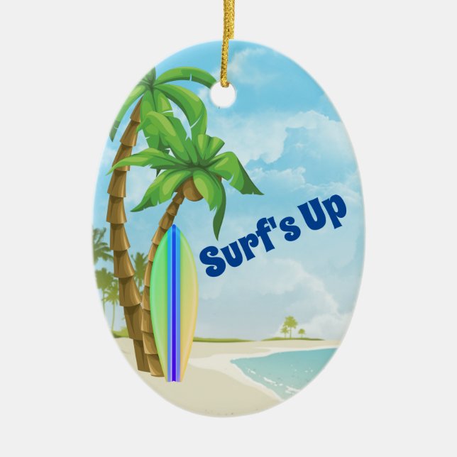 Personalisiert Surfboard Beach Surfen Weihnachten Keramik Ornament (Vorne)