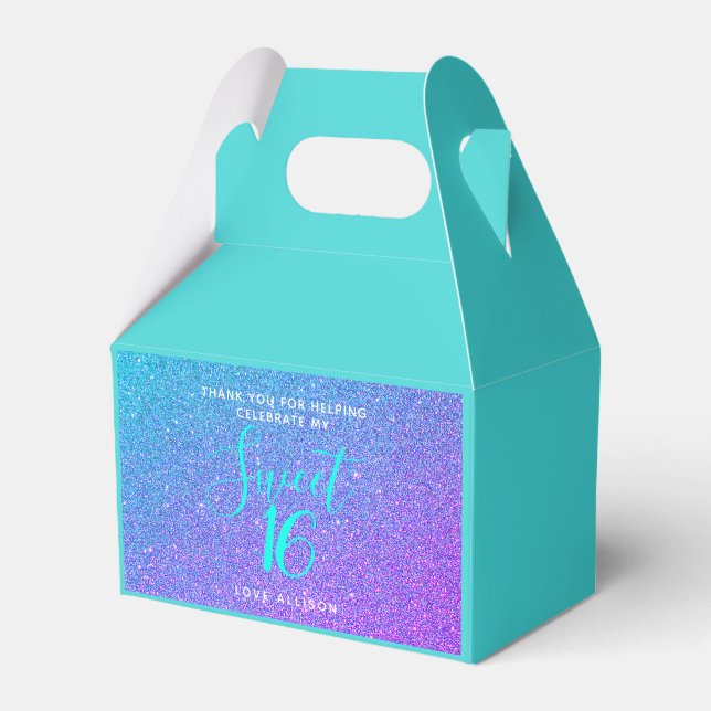 Personalisiert Sweet 16 Aquamarin Lila Glitzer Par Geschenkschachtel (Vorderseite)