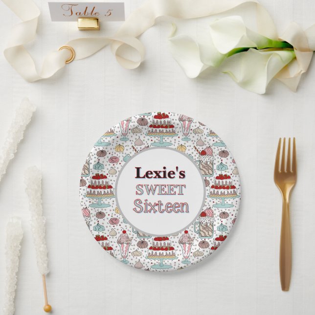 Personalisiert Sweet 16 Birthday Paper Plate Pappteller (Hochzeit)