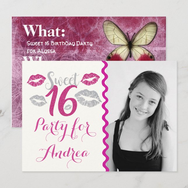 Personalisiert Sweet 16 Einladungen zur Geburtstag (Vorne/Hinten)