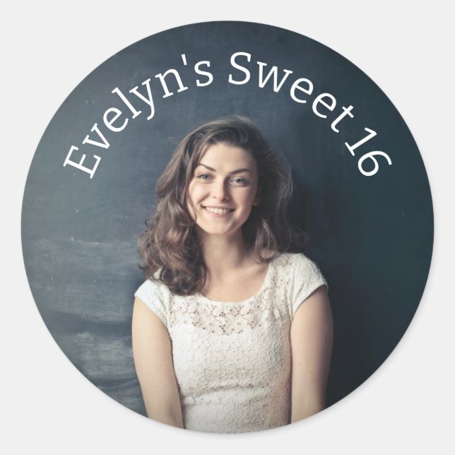 Personalisiert Sweet 16 Foto Runder Aufkleber (Vorderseite)