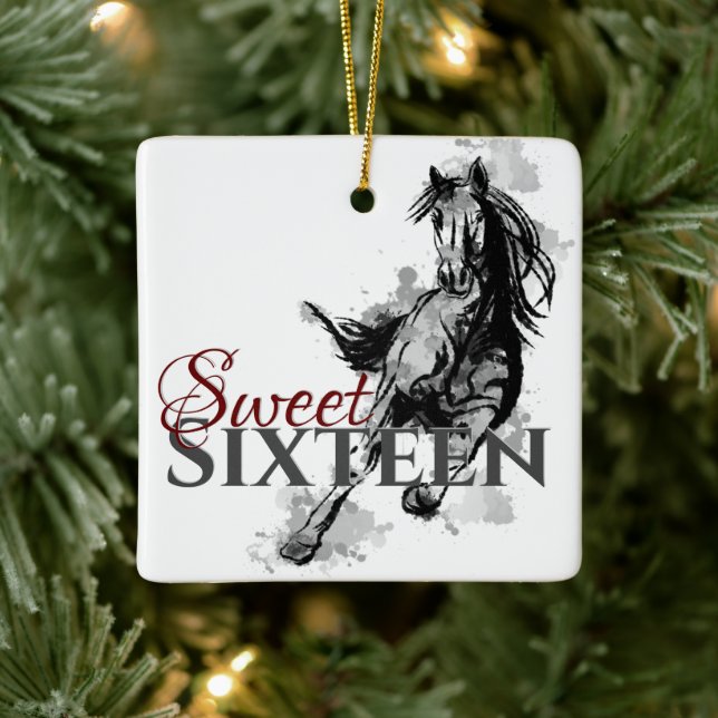 Personalisiert Sweet 16 Galloping Horse Weihnachte Keramikornament (Baum)
