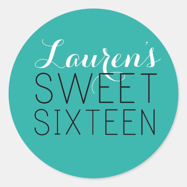 Personalisiert Sweet 16 Gefälligkeitskleber Runder Aufkleber (Vorderseite)