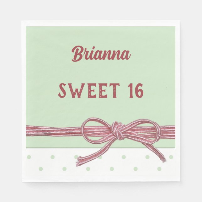 Personalisiert Sweet 16 getickt mit einem Bow Polk Serviette (Vorderseite)