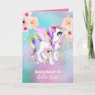 Personalisiert Sweet 16 Hübsch Unicorn Geburtstags Karte