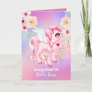 Personalisiert Sweet 16 Hübsch Unicorn Geburtstags Karte