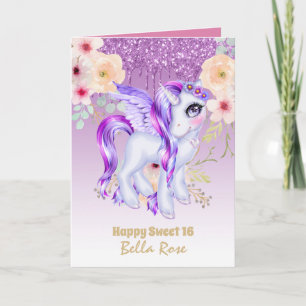 Personalisiert Sweet 16 Hübsch Unicorn Geburtstags Karte