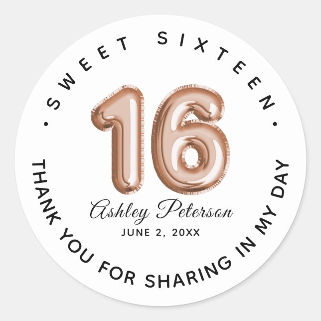 Personalisiert Sweet 16 Luxury Balloon Runder Aufkleber (Vorderseite)