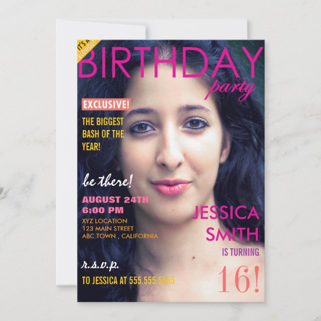 Personalisiert Sweet 16 Magazine Cover Foto lädt e Einladung (Vorderseite)