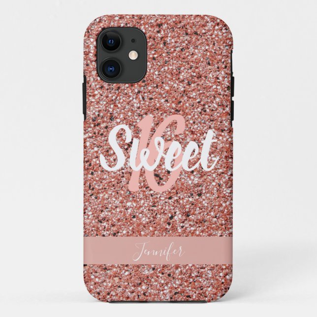Personalisiert Sweet 16 Rosa Rose Gold Glitzer Case-Mate iPhone Hülle (Rückseite)