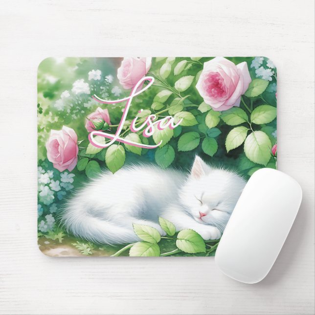 Personalisiert Sweet White Kitten Napping Mousepad (Mit Mouse)