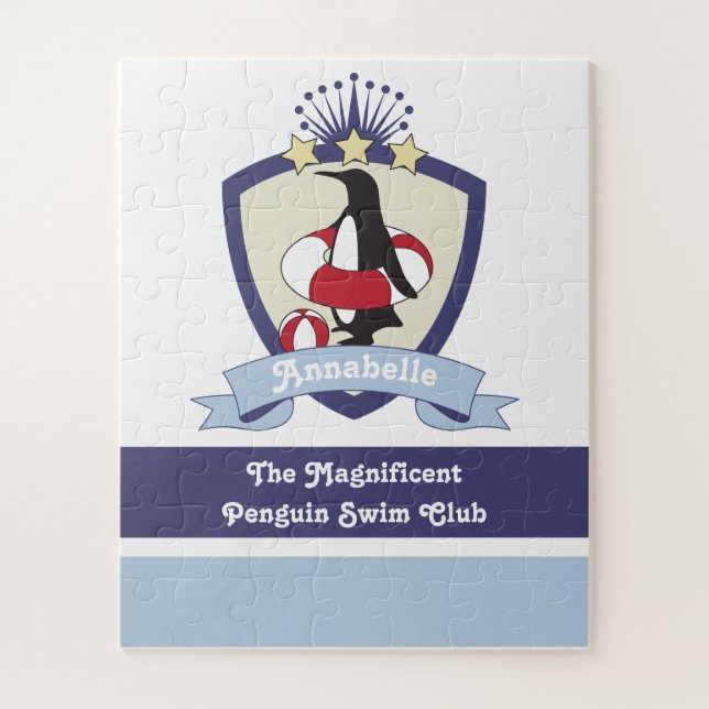 Personalisiert Swimming Club Wappen Niedlich Pengu (Vertikal)