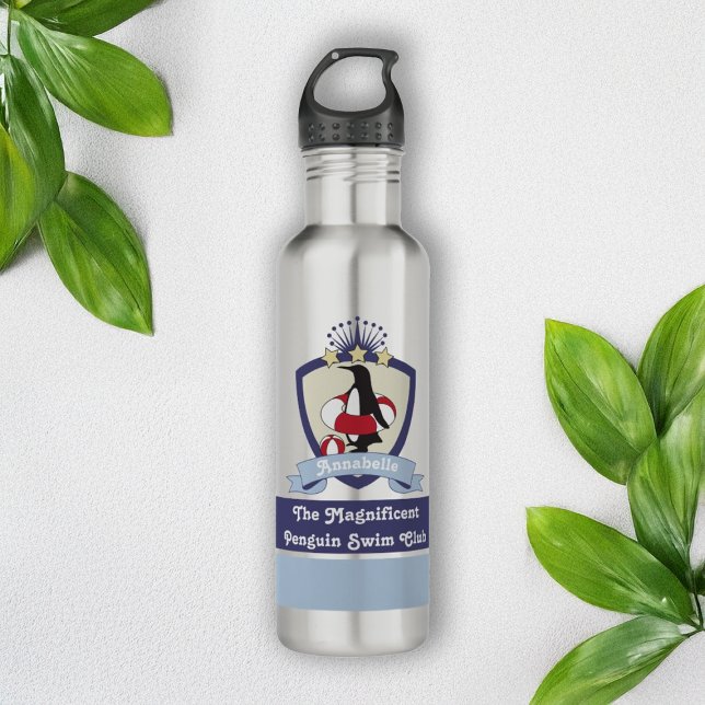 Personalisiert Swimming Club Wappen Niedlich Pengu Edelstahlflasche (Von Creator hochgeladen)