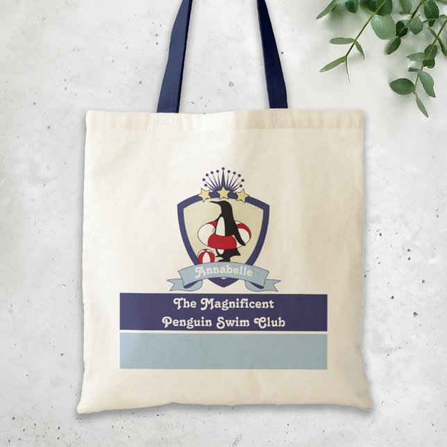 Personalisiert Swimming Club Wappen Niedlich Pengu Tragetasche (Von Creator hochgeladen)