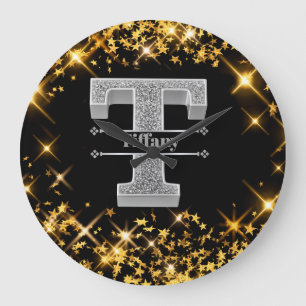 Personalisiert T Initial Silver Monogram Ihr Name Große Wanduhr