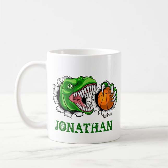 Personalisiert T-Rex Basketball Dinosaurier Kaffeetasse (Links)