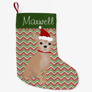 Personalisiert Tan Chihuahua mit Weihnachtsmannmüt Kleiner Weihnachtsstrumpf